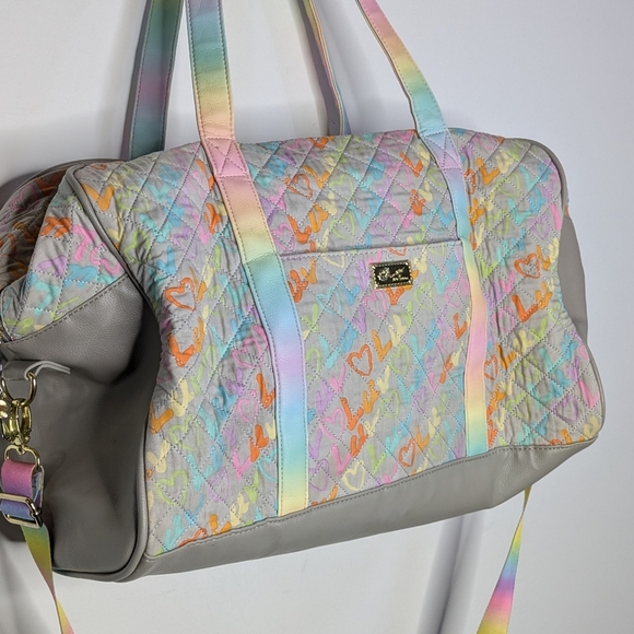 Luv Betsey Betsey Johnson Grey Rainbow Quilted Weekender Bag W Trolley Sleeve - Picture 5 of 15